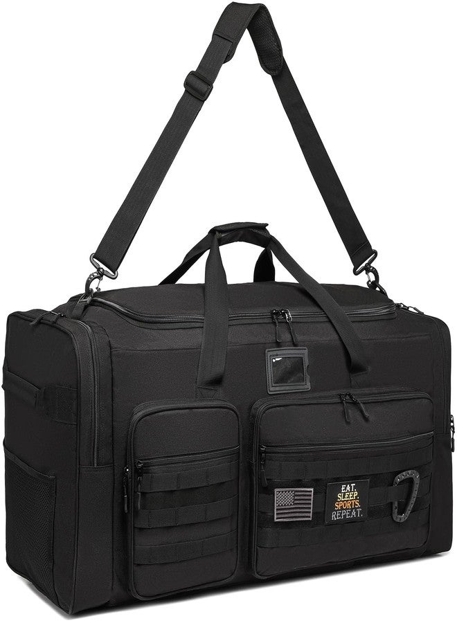 SunForMorning 135L Large Military Tactical Duffle Bag, Travel Weekender Bag for Men Women, Sports Gym Bag with Insulated Pocket & Adjustable Strap, Black - Image 1